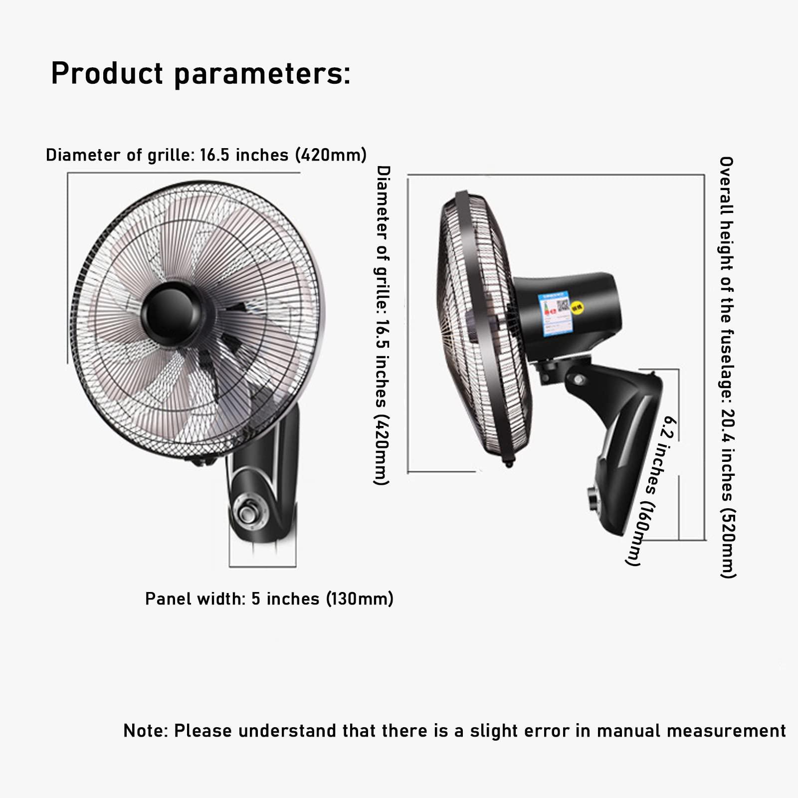 HomeLoft Basics Wall Mount Fan, 16 Inch 9 Blades 3 Speeds Wall Fan with Remote Control, Adjustable 120 Degree Oscillating 8 Hour Timer, Household Wall Mount Fans