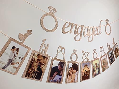 Concico Engagement Wedding Decorations, Rose Gold Engaged Banner and Photo Banner for Engagement/Wedding Party decor(Rose Gold)