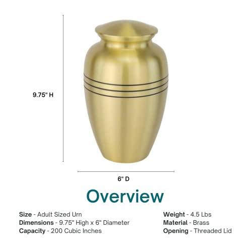 Silverlight Urns Classic Three Bands Gold Cremation Urn for Ashes, Brass, Gold Urn, Adult Sized Cremation Urn, 10 Inches High