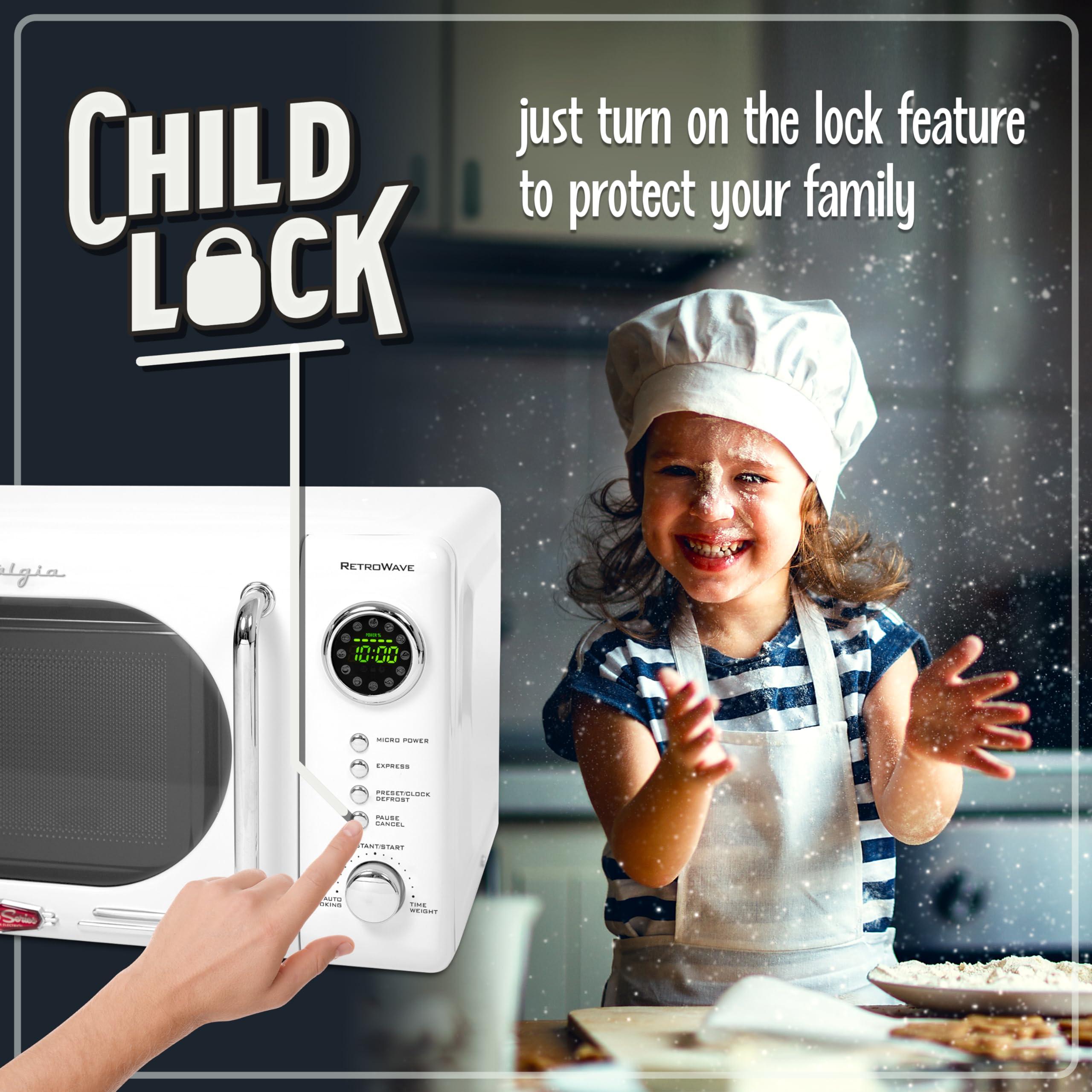 Nostalgia Nostalgia Retro Compact Countertop Microwave Oven - 0.7 Cu. Ft. - 700-Watts with LED Digital Display - Child Lock - Easy Clean Interior - White