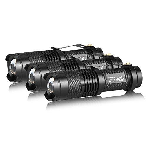 ULTRAFIRE ULTRAFIRE 3 Pack Mini Flashlights Focus Adjustable SK68 Single Mode Tactical LED Flashlight, Ultra Bright 300 Lumens Torch