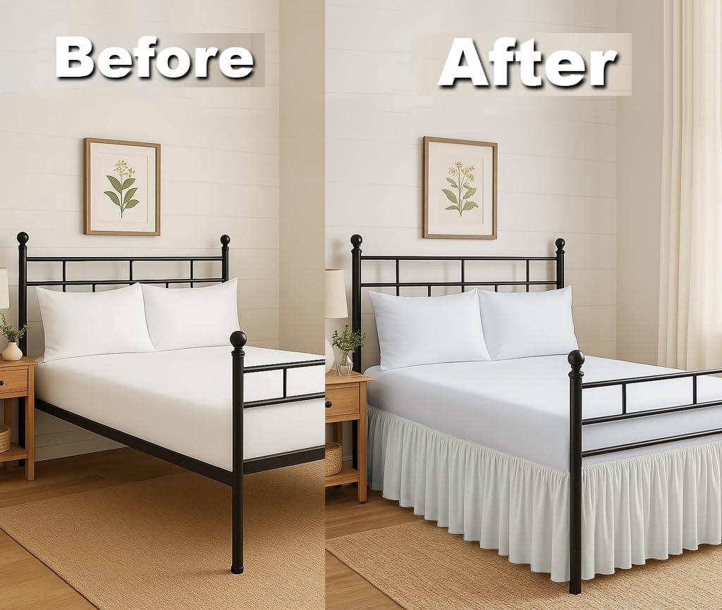 Exotic Linen Ruffled Bed Skirt Split Corners Ultrasoft Poly Cotton/Microfiber Upto 24\" Drop Expertise Tailored Fit Wrinkle Free Bed Skirt Dust Ruffle (Full XL-Ivory)(Available in All Bed Sizes and 10 Colors)