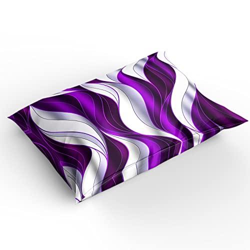 OComster Full Size Duvet Cover Set, Purple and White 3 Pieces Bedding Comforter Sets, Ombre Geometric Wave Stripe Abstract Art 86\" x 86\" Quilt Cover and 2 Pillow Sham