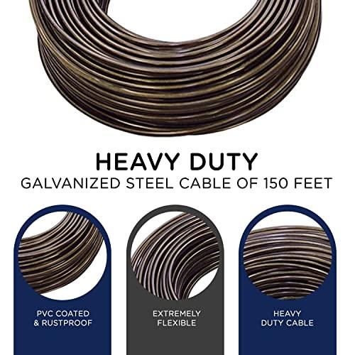 Strata Strata 150 Feet Clothesline Outdoor Heavy Duty Galvanized Wire Steel Cable, Mocha PVC Coating - Clothes Line Wires for Outside Laundry Drying