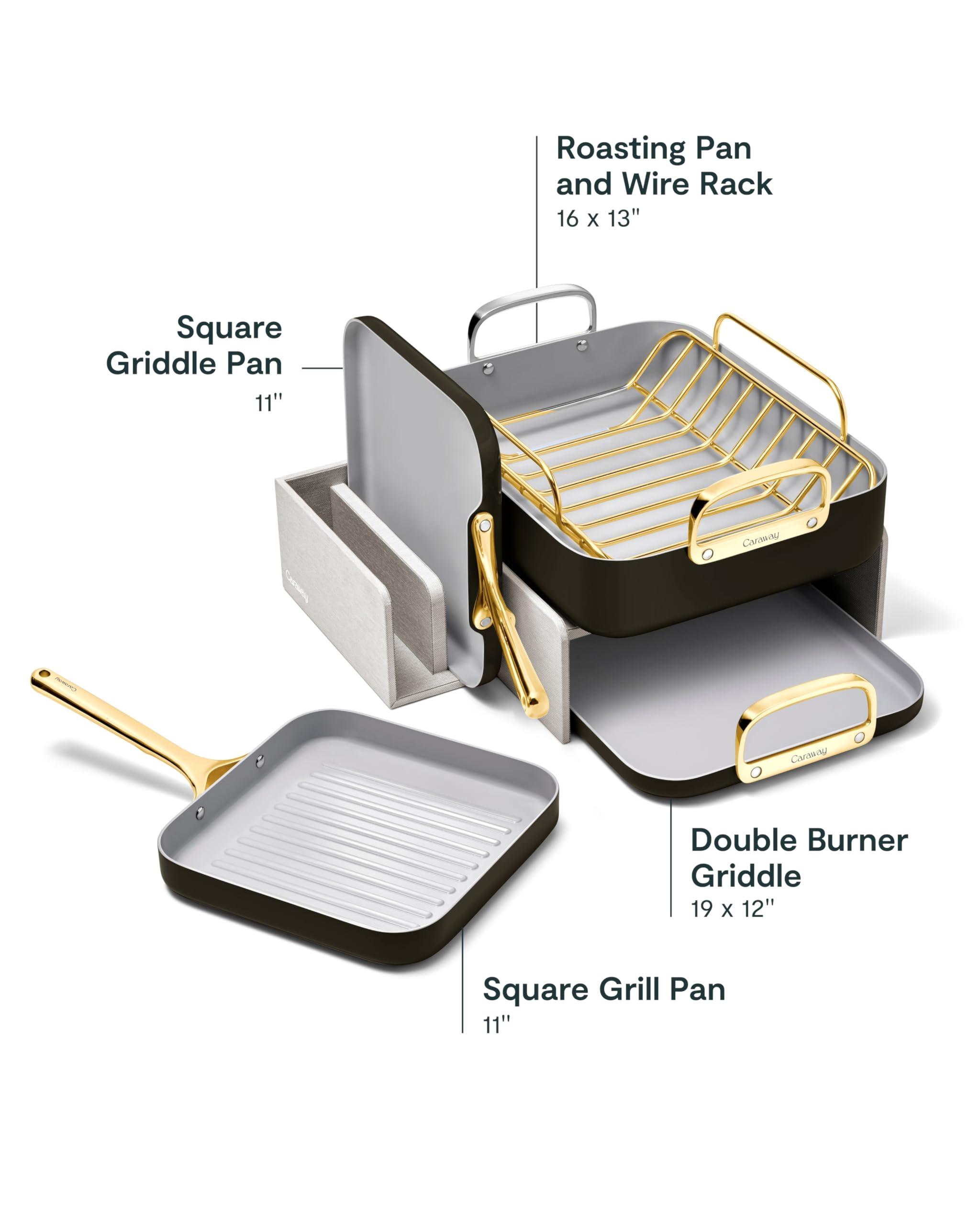 Caraway Caraway Square Cookware Set - Square Pans Set - Perfect for Griddling, Toasting, Searing, Roasting, and More - Non-Stick Ceramic Coated Pans - Non Toxic, PTFE & PFOA Free - Black