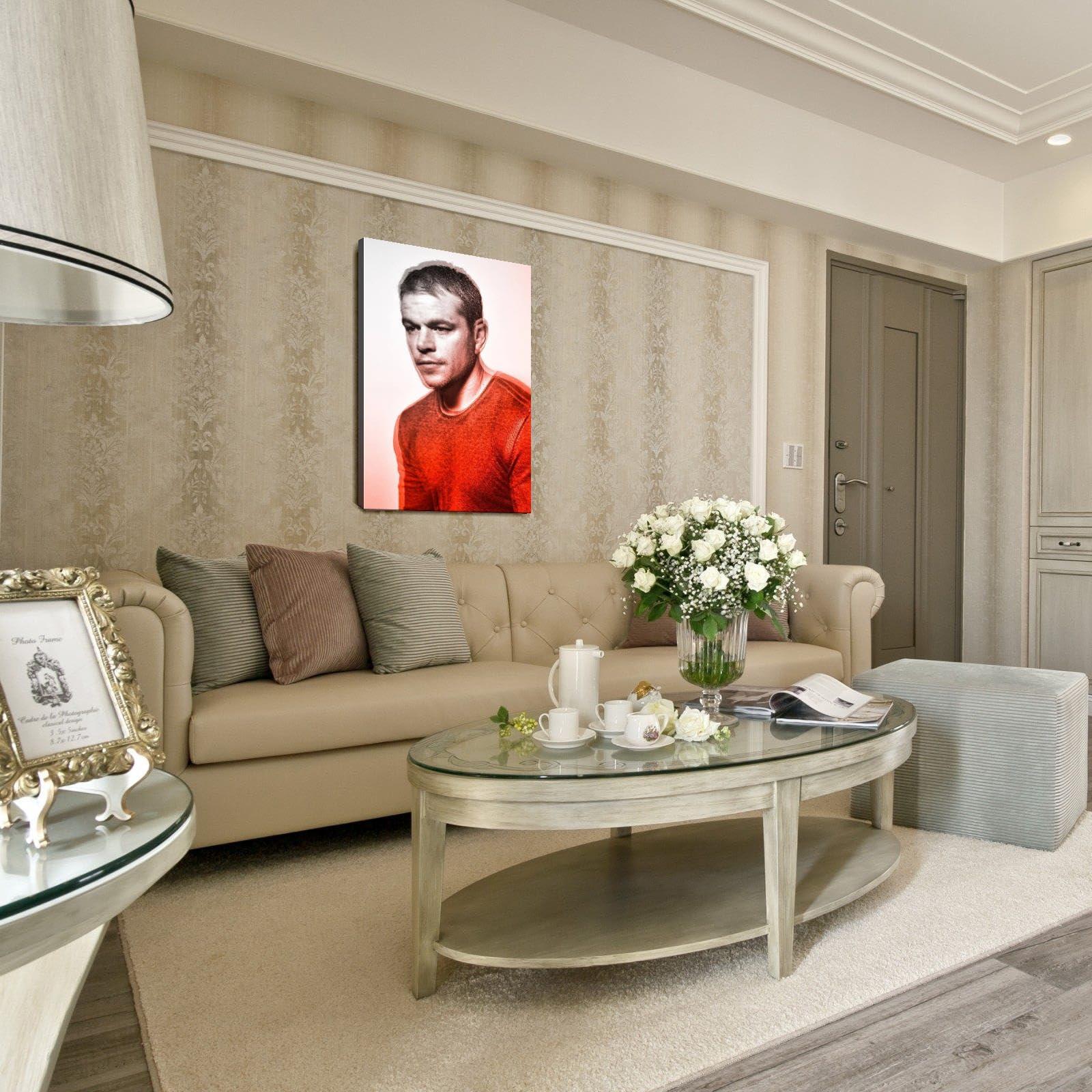 QFZMTVU QFZMTVU Matt Damon Poster Canvas Prints Room Aesthetic Poster Wall Art For Bedroom Gift Home Office Decorations Gift With Framed 12\"x8\"