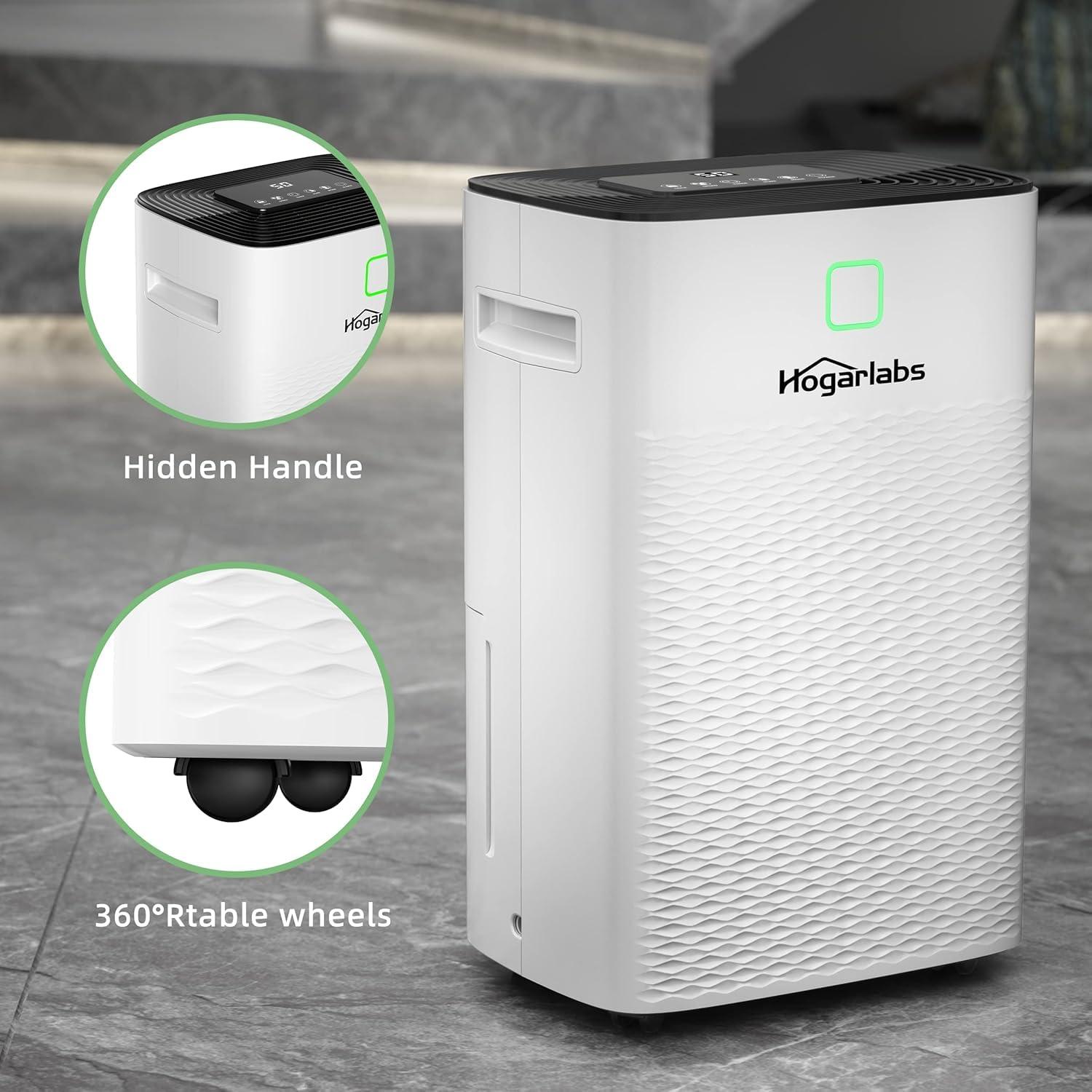 HOGARLABS HOGARLABS 34 Pint Dehumidifiers for Home Basements, with 3 Working Modes, Overflow Protection, and Auto Shut off Restart. Ultra Silent Dehumidifier with Drain Hose, Intelligent Humidity Control