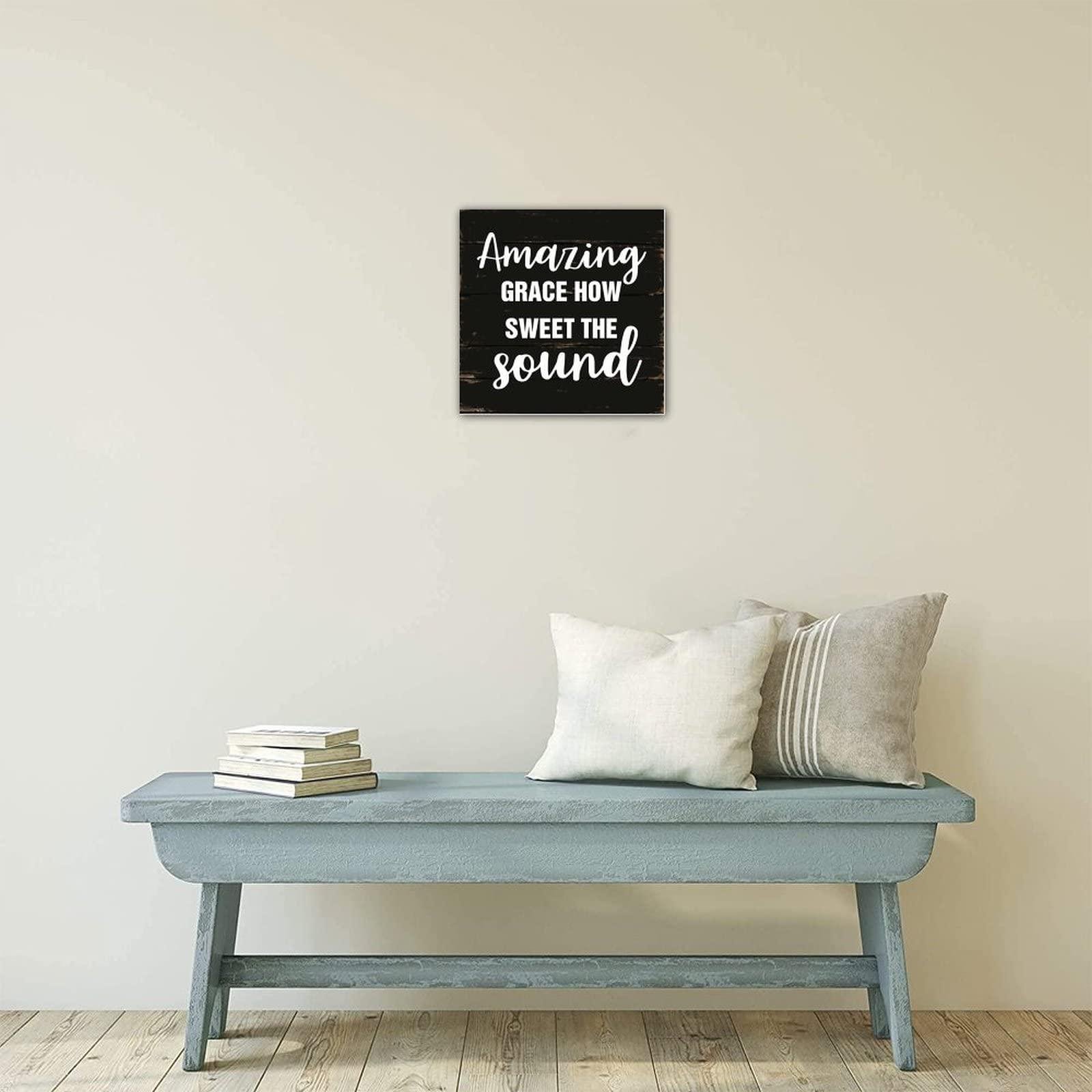 Alioyoit Wooden Pallet Sign Amazing Grace How Sweet The Sound Country Wood Welcome Sign Rustic Wood Board Wall Pediment Wall Hanging Decorations for Bedroom Porch 10 Inch