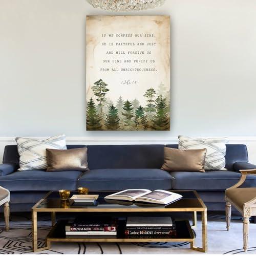 Liuannx Liuannx 1 John 1 9 Bible Scripture Wall Art Prints If We Confess Our Sins Bible Verse Posters Picture Canvas Bedroom Decoration Home (24.00\'\'x36.00\'\',Framed)