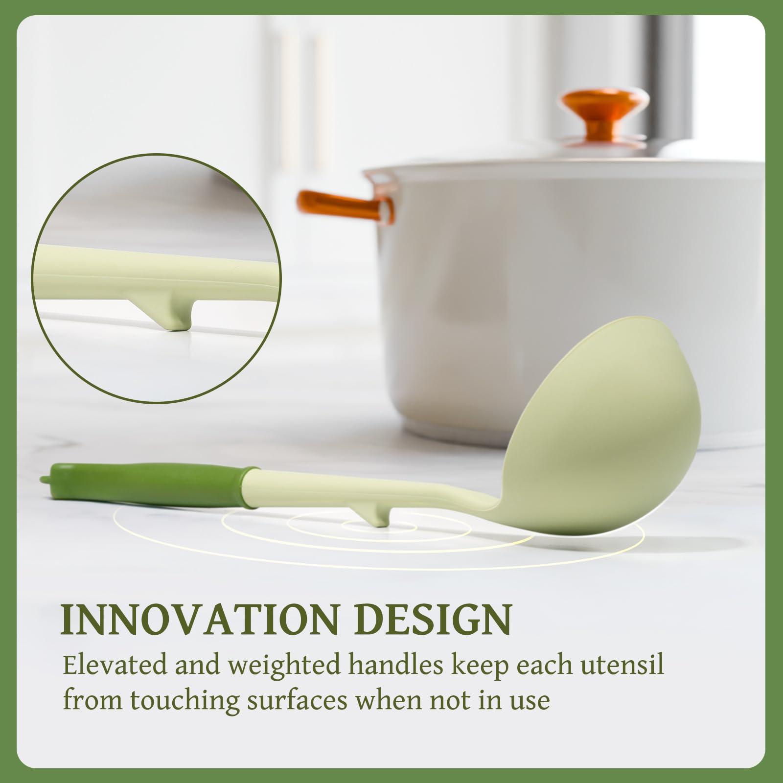 Kikcoin Kikcoin 43Pcs Kitchen Utensils Set - Silicone Cooking Utensils Set, Dishwasher Safe Spatula Set for Non-stick Cookware, 446F Heat Resistant Kitchen Utensils Set with Holder BPA Free, Avocado Green