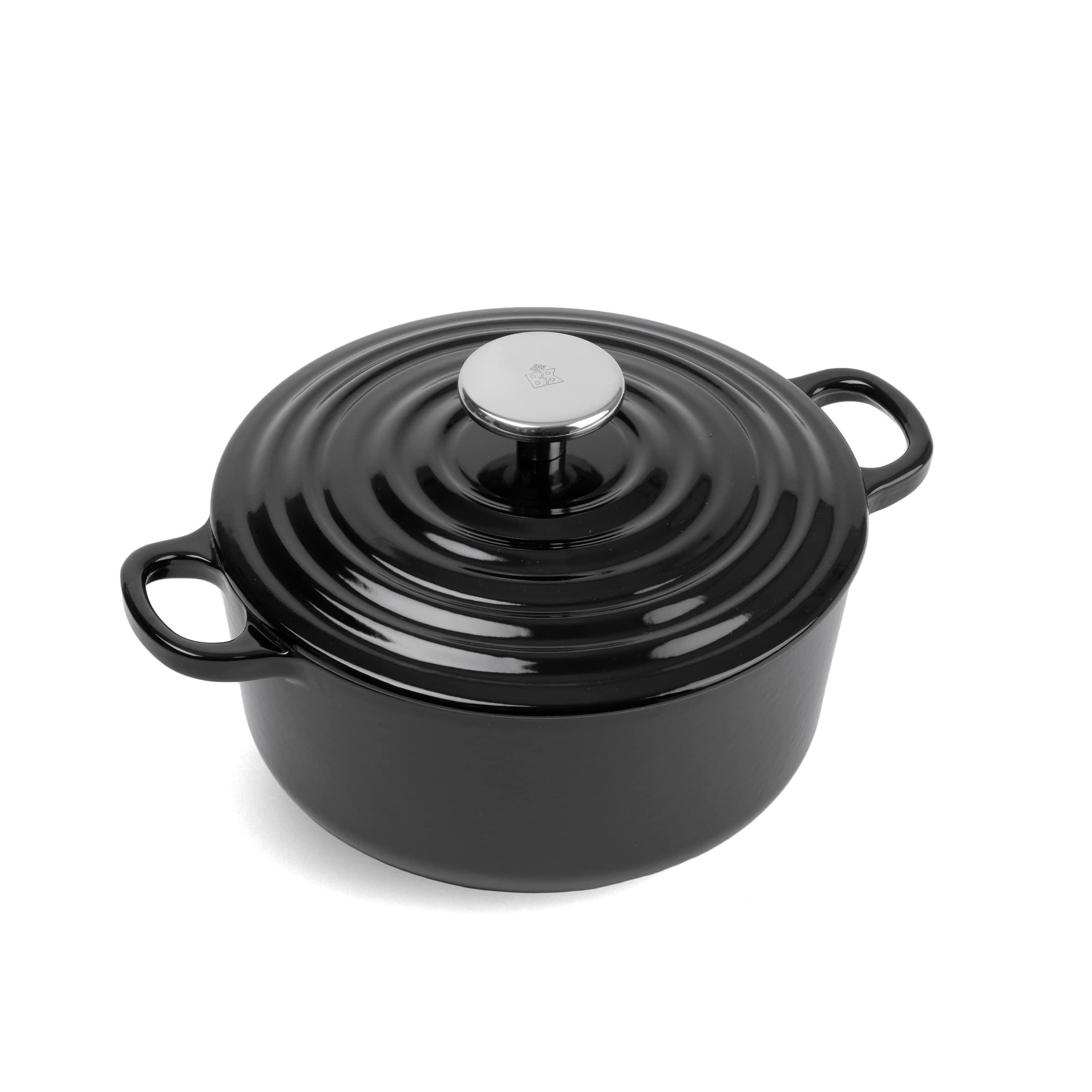 BK BK Bourgogne Enameled Cast Iron Induction 4.4QT Nonstick Dutch Oven, PFAS Free, Dishwasher Safe, Jet Black