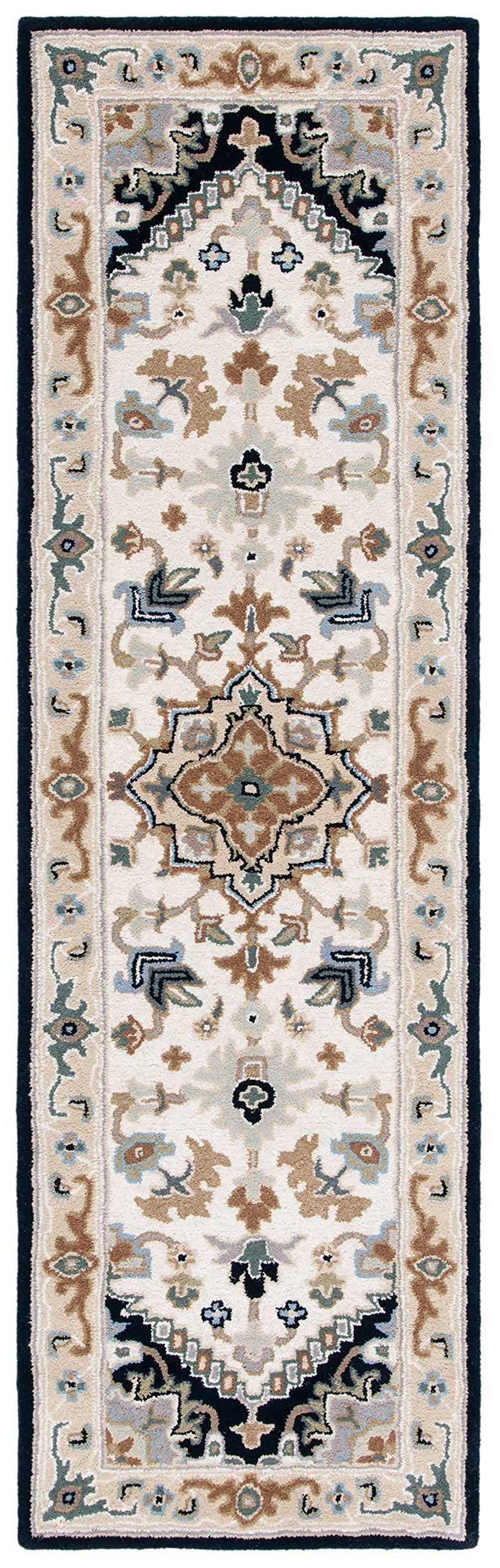 Safavieh SAFAVIEH Heritage Collection Runner Rug - 2\'3\" x 12\', Beige & Navy, Handmade Traditional Oriental Wool Handmade Wool, Ideal for High Traffic Areas in Living Room, Bedroom (HG625D)