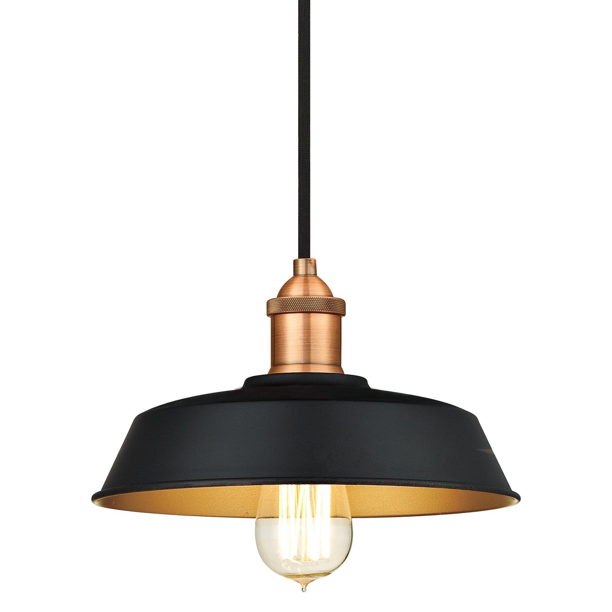Westinghouse Lighting Westinghouse 6309000, Matte Black and Washed Copper Finish with Metallic Bronze Interior One-Light Indoor Pendant