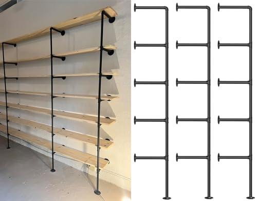 Kaler Industrial Iron Pipe Shelves, 3 Set 5-Tier, 68\" Tall, 12\" Depth, DIY Open Bookshelf Bookcase, Wall Mounted Vintage Retro Shelving, Rustic Farmhouse Pantry Kitchen Storage, Black Shelf Brackets
