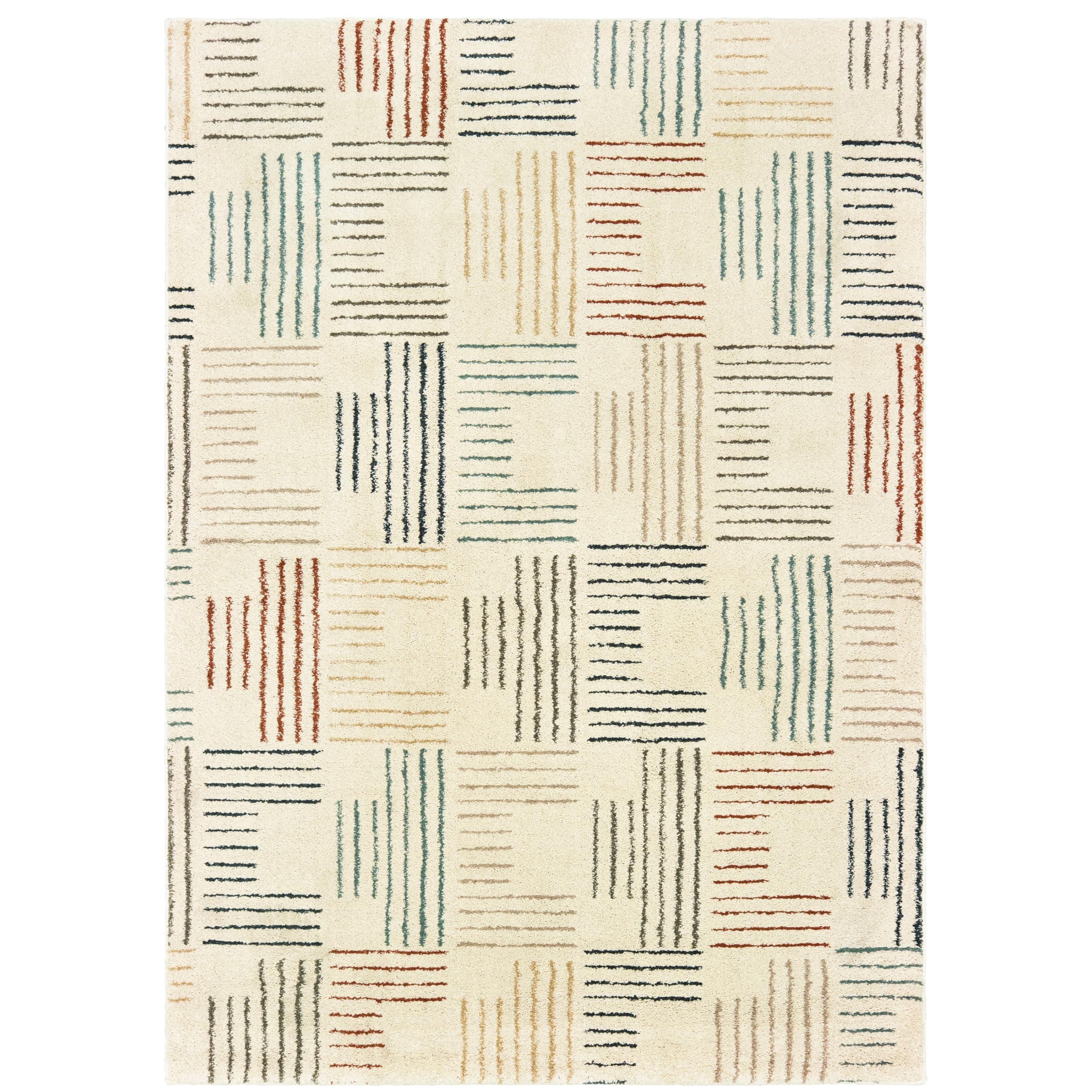 Oriental Weavers Pasargad Home Carson Collection Fabric Ivory/Multi Stripe Pattern- Living Room, Bedroom, Home Office Area Rug, 7'10" X 10'