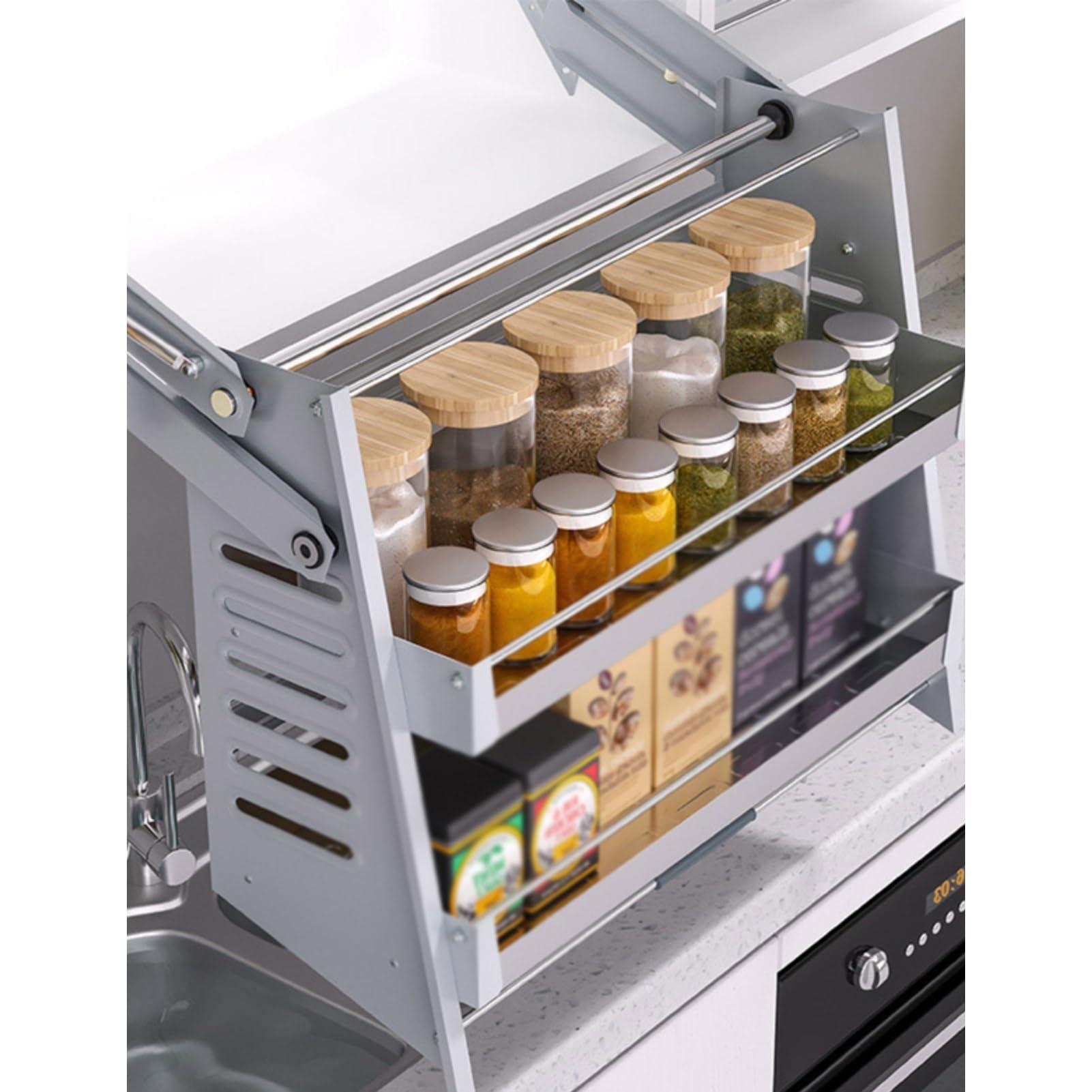 IURDSGIEOOOEWSU Pull Down Cabinet Shelf,Kitchen Shelf Lifting Basket,High Cabinet Pull Down Shelf,Suitable for Kitchen,Bar,Cafe Cabinet and Pantry,Load Bearing 20kg (Size : 66x30x58cm) ()