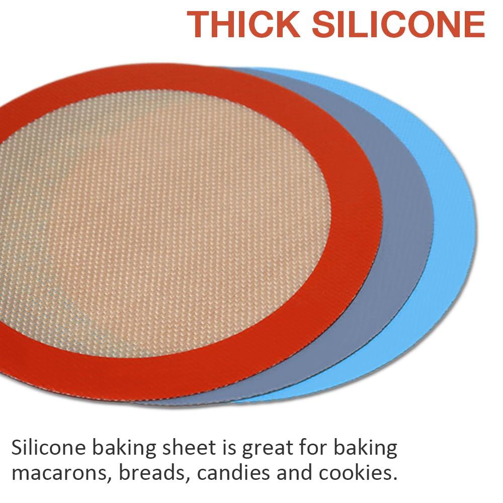 Goalfly Goalfly 8 Inch Round Silicone Baking Mat, Set of 3 Reusable Silicone Baking Mats, Silicone Mat for 8 Inch Cake Pan, Silicone Mat for Baking Cake, Pizza, Pie, Bread, Macaron (Red, Blue, Grey)