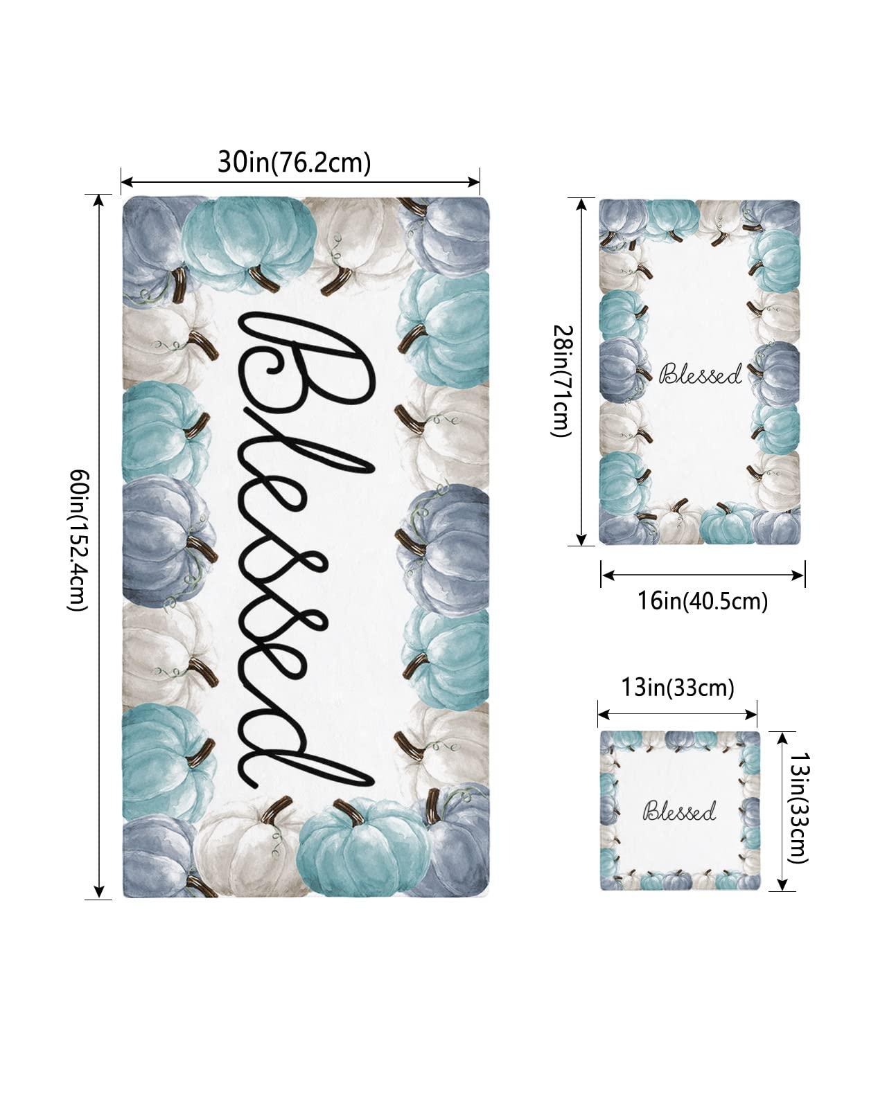 ZOE GARDEN Fall Pumpkins Bathroom Towel Set,Microfiber Bath Kitchen Beach Hand Dish Towels Set,Quick Dry Luxury Soft Decorative Towels+Set Clearance Bulk Decor(3-PC) Teal Blue White Autumn Thanksgiving Day