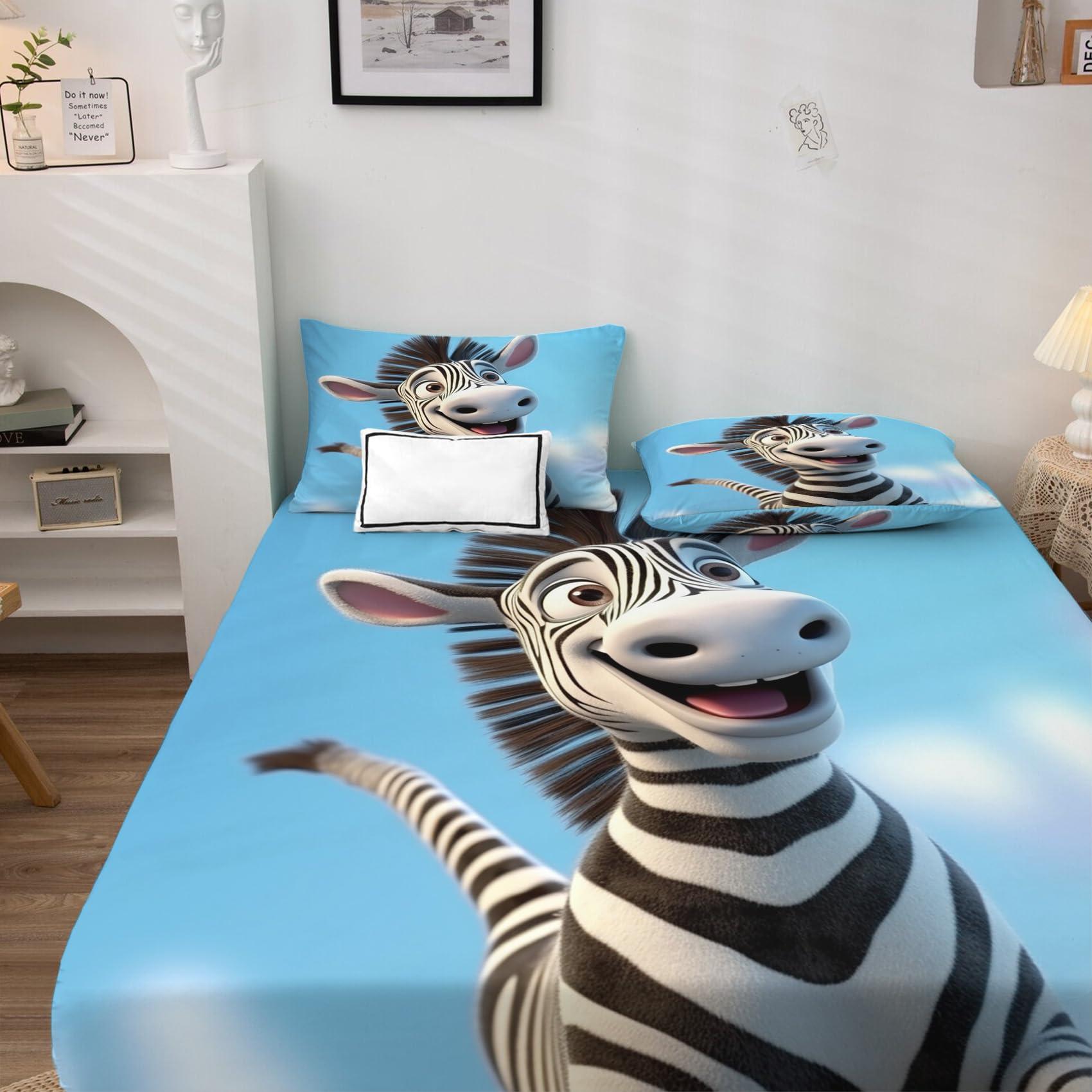 zcsm zcsm Zebra Sheets Twin XL Sheet Sets - Kids Cartoon Animal Bed Sheets, Soft Microfiber & Deep Pocket & Wrinkle Free Patterned Bedding Sheets & Pillowcases, 1 Fitted Sheet, 1 Flat Sheet, 1 Pillow Case