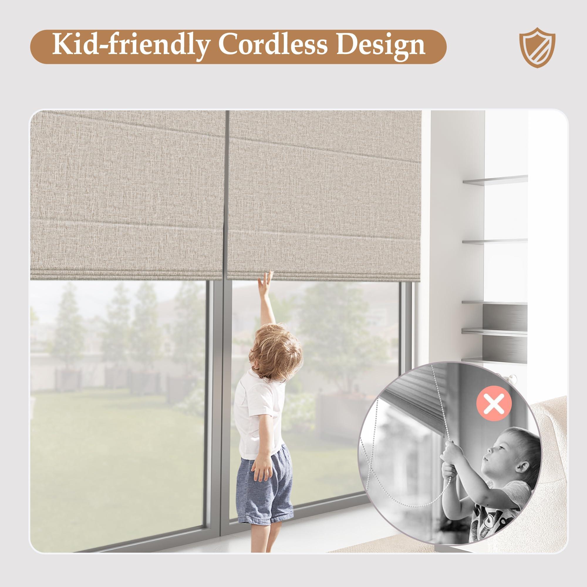 Blindzup Blindzup Cordless Roman Shades for Windows, Pull Down Linen Roman Blinds with Waterproof and Room Darkening Fabric for Living Room Dining Room Bathroom,Privacy Blackout Coffee, 29" W x 54" H