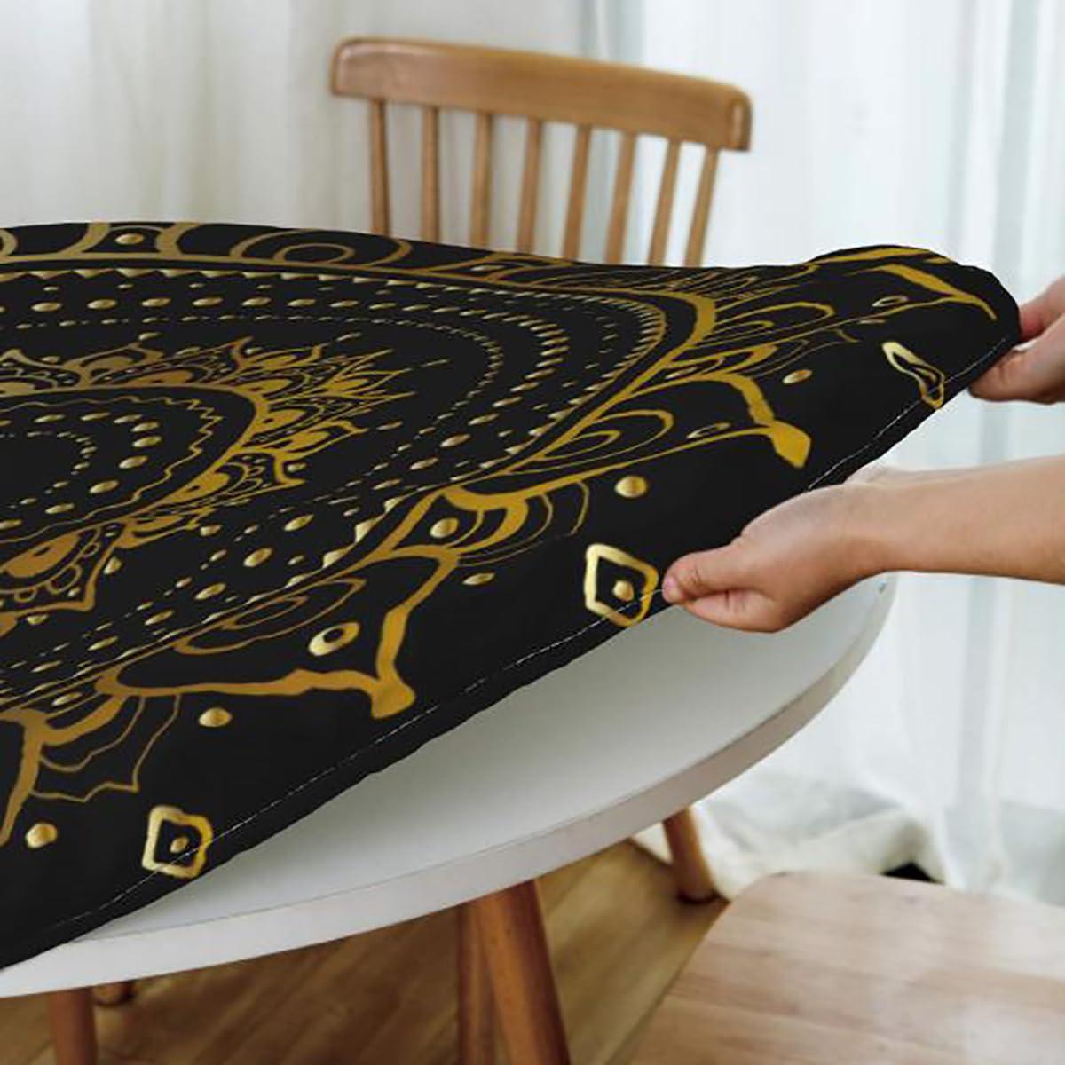 OOzie Blue Tablecloth Toppers for Round Tables Jellyfish Exotic Sea Ocean Animals Watercolor Soft-Touch Fitted Table Cloth, Waterproof Oil-Proof Table Cover Nautical Fits up 40\"-44\" Diameter Tables