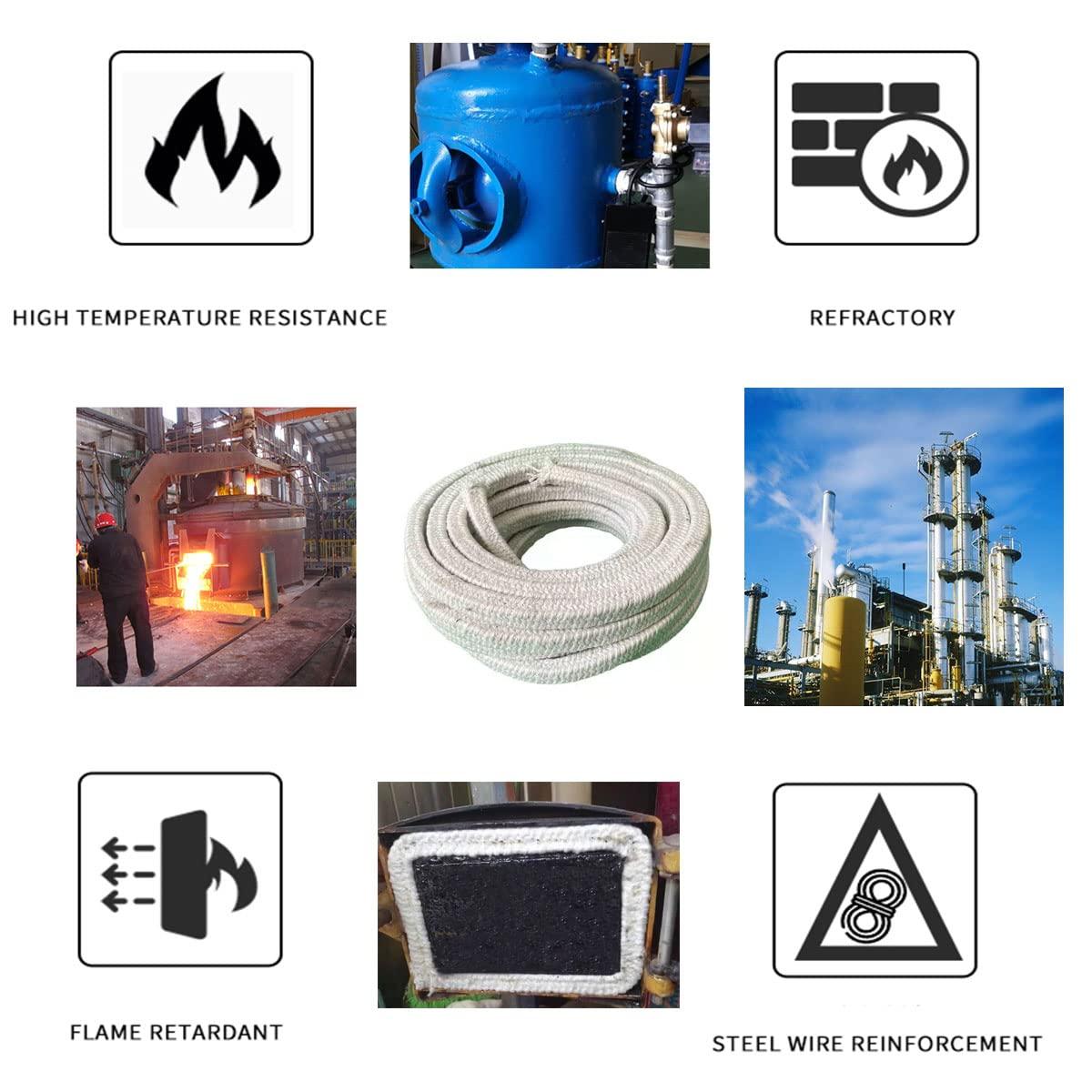 FANGHUOCL FANGHUOTC Ceramic Fiber Square Rope, High Temperature Seal for Stove Boiler Furnace Oven Kiln Door Gasket Length 10M,Diameter 20 mm