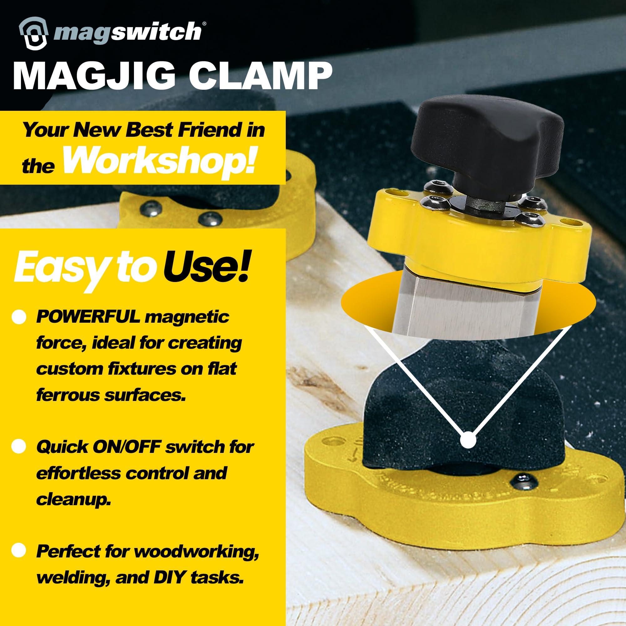 Magswitch Magswitch MagJig 95 Magnetic Woodworking and Welding Base Clamp Holder for Wood Working Supplies, Accessories, Tools and Equipment, Magnet Switch with On/Off Capabilities, 95 lb Holding Force, Yellow