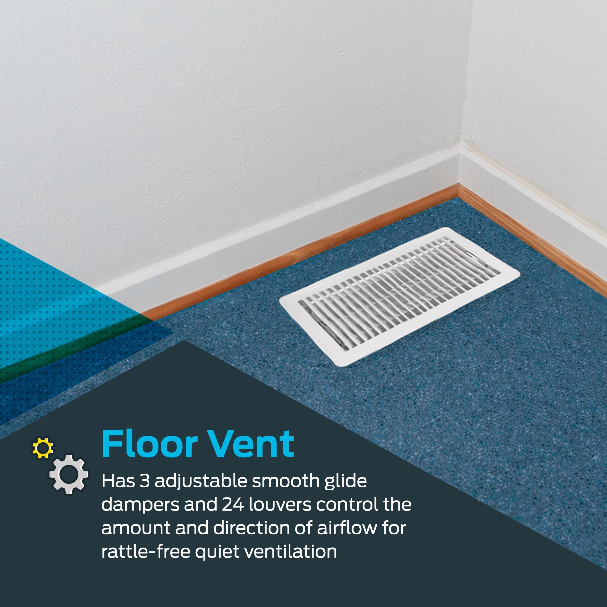 EZ-FLO EZ-FLO 6 x 12 Inch (Duct Opening) Floor Register Vent Cover, One-Way Ventilation Register Diffuser, Solid Steel HVAC Air Vent Cover, White, 61638