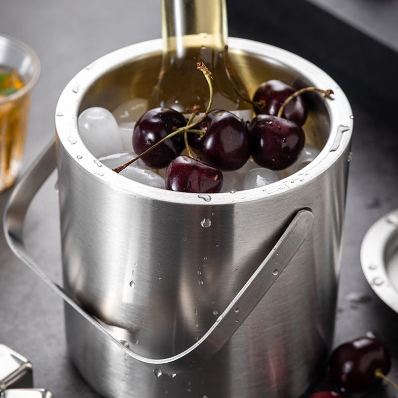 MACIUM Ice Bucket for Cocktail Bar Metal Double Wall Ice Bucket with Lid, 1.3L Stainless Steel Insulated Ice Bucket for Cocktail Bar, Wine, Home Bar Accessories, Parties, Champagne Bucket Stainless Steel Ice
