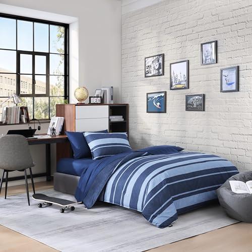 Nautica Nautica - Queen Comforter Set, Cotton Reversible Bedding with Matching Shams, Stylish Home Decor (Longpoint Blue, Queen), Navy/Blue