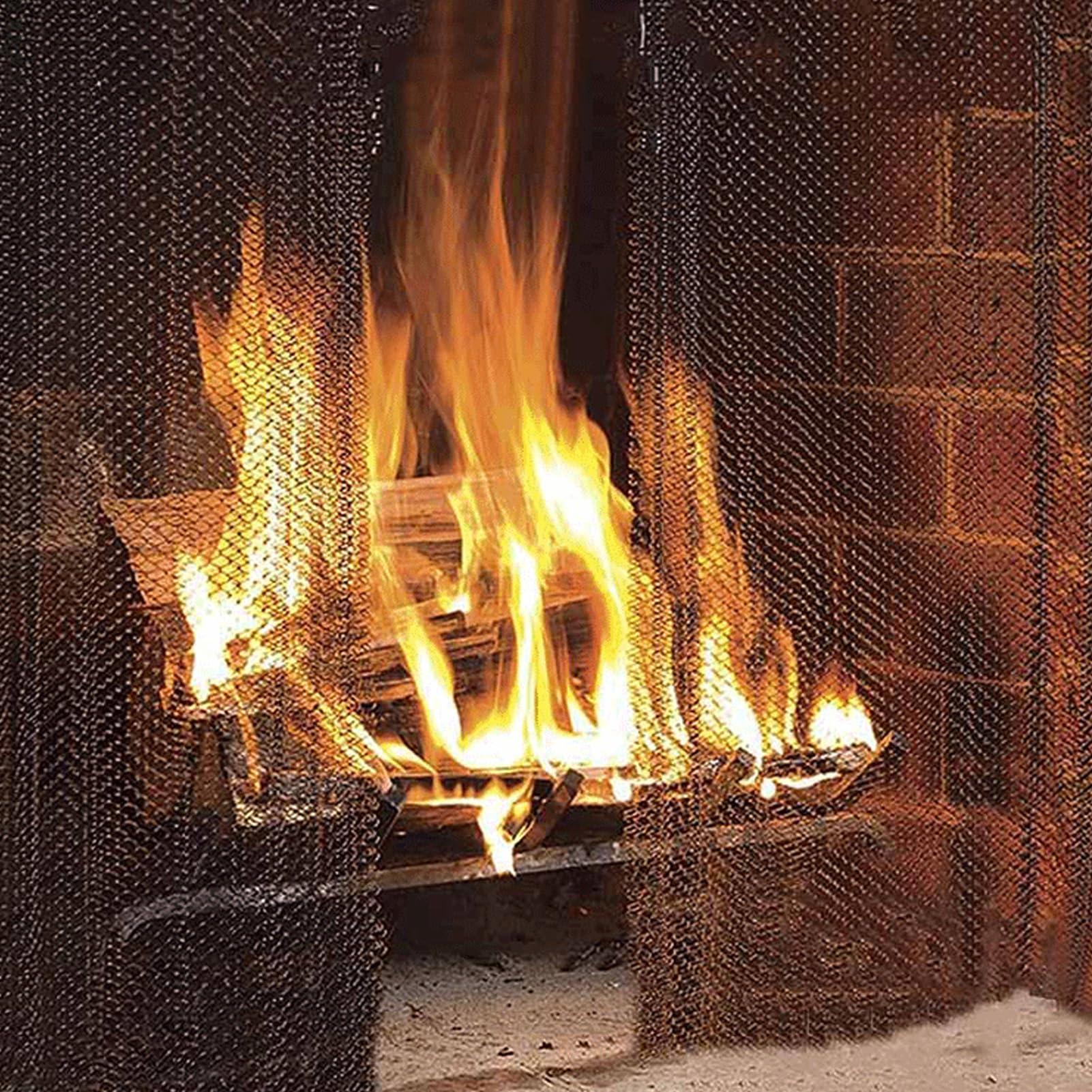 XHTLLO XHTLLO Fireplace Mesh Screen Curtain 2 Wide Panels Hanging Replacement Screens for Home Wood Burning Fireplace Black, Safety Stainless Steel Easy Installation(24 * 20in)