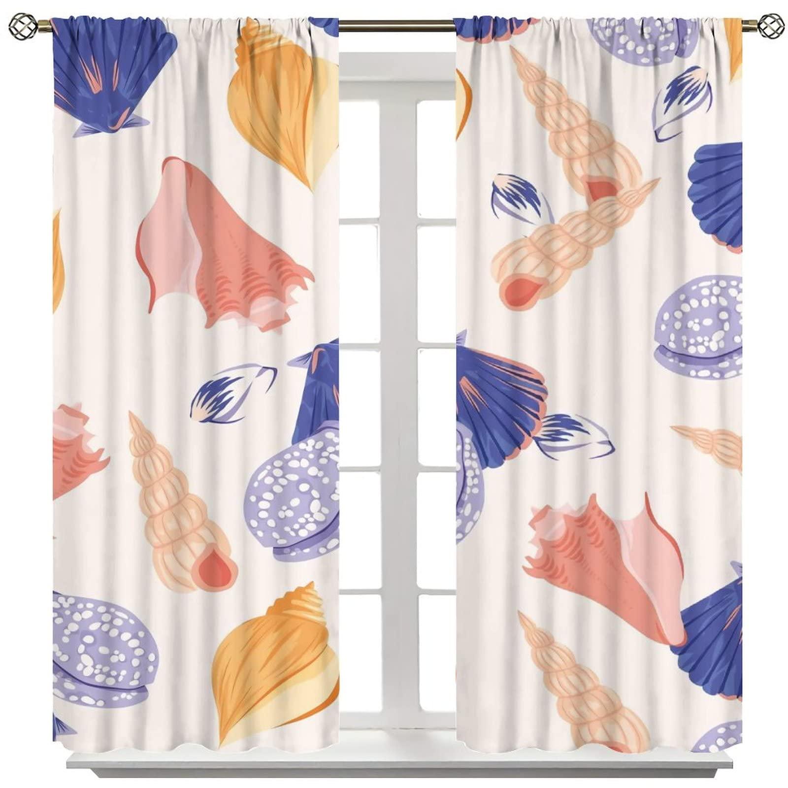 gaoyaqing Beach Curtain, Tropical Ocean Shell Starfish Conch Cool Natural Scenery Curtain in Summer,View Bedroom Curtain 42x54in