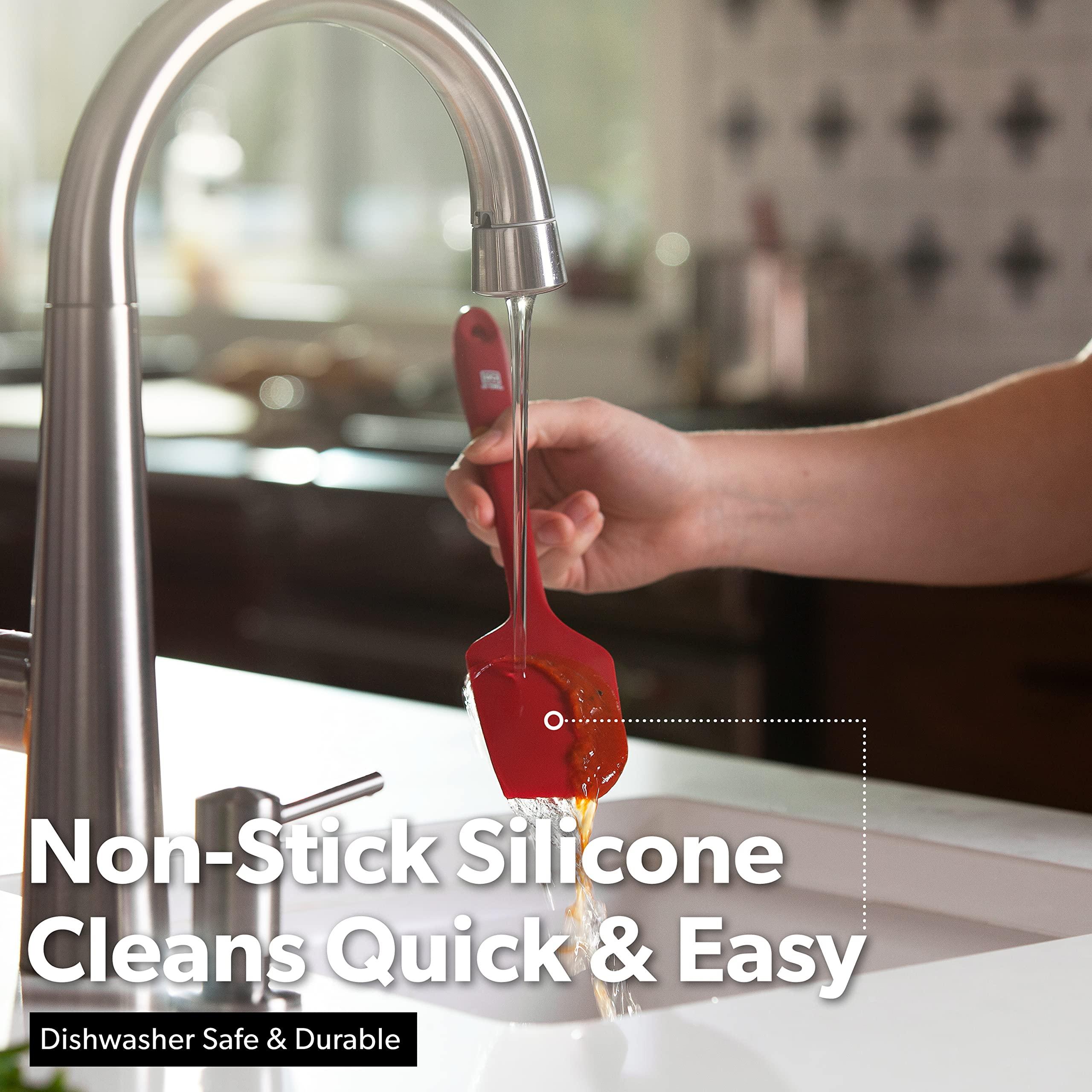 di Oro Living di Oro Living Silicone Spatula Set - 3-piece 600F Heat-Resistant Baking Spoon & Spatulas - Ergonomic Easy-to-Clean Seamless One-Piece Design - Pro Grade Non-stick Rubber with Stainless Steel S-Core Technology! (Red)