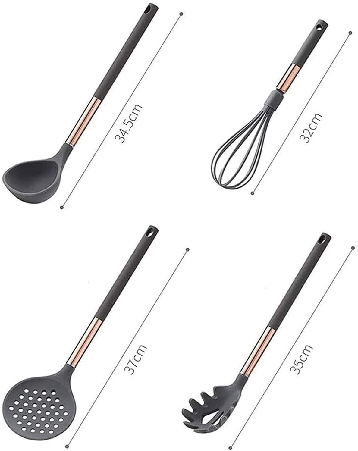 SMSOM SMSOM Silicone Cooking Utensil Set, Kitchen Utensils 7 Pcs Cooking Utensils Set, Non-Stick Heat Resistant Silicone,Cookware with Stainless Steel Handle (Grey)