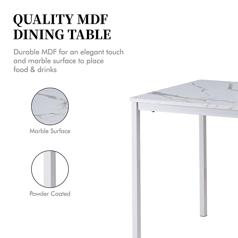 DZOVAD DZOVAD White 5-Piece Dining Set, Kitchen Table Chairs Set of 4 for Kitchen & Dining Room, Dinette, Space-Saving with MDF Board Table Top, 4 Upholstered PU Leather Chairs, Metal Steel Frame