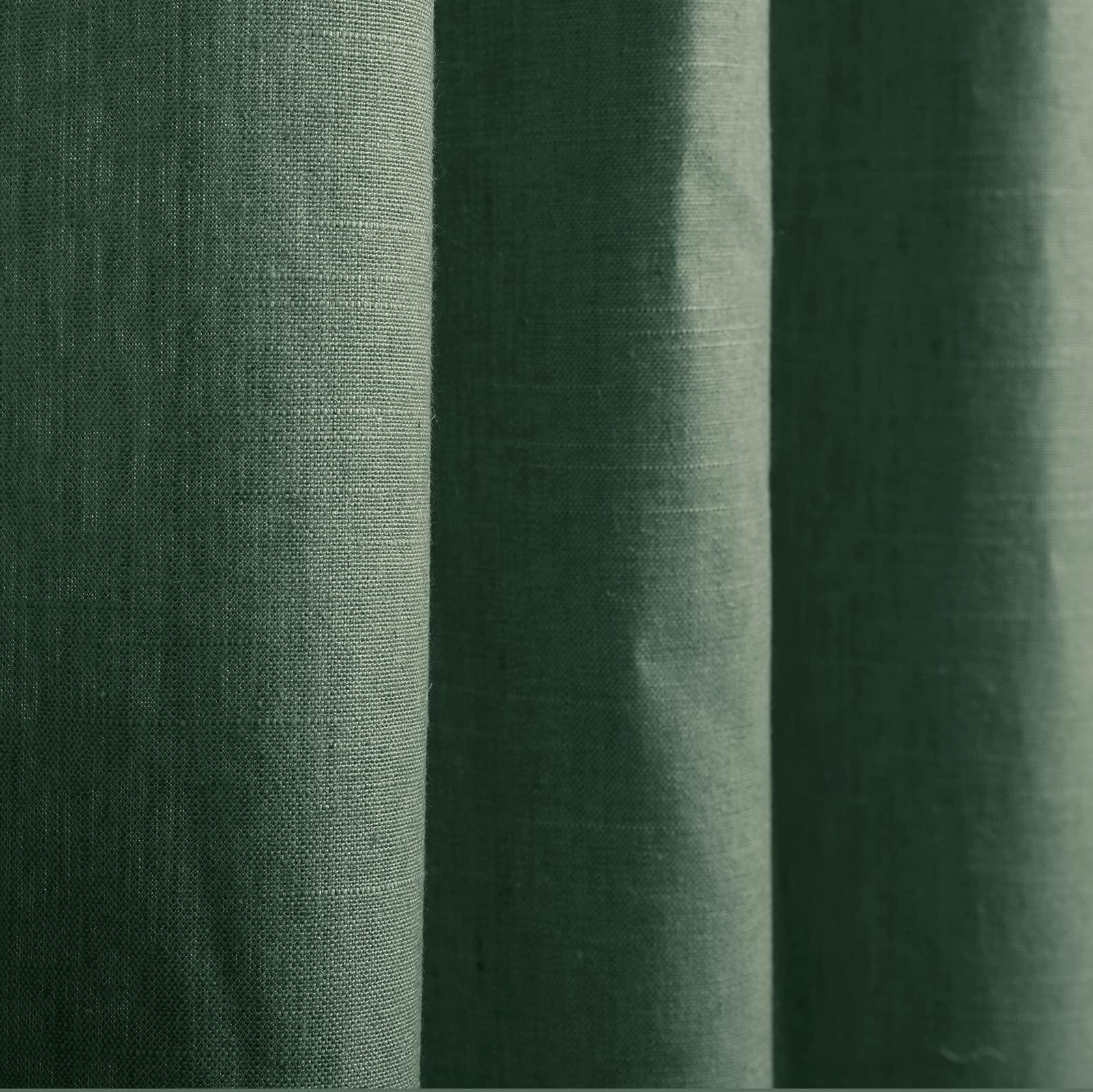 TWOPAGES TWOPAGES Cotton Linen Curtains Pinch Pleat Drapes for Living Room Kitchen Light Filtering Privacy Protection Drapes, Heavyweight Elegant Drapes (52W x 72L Inches, Hunter Green, Set of 2)