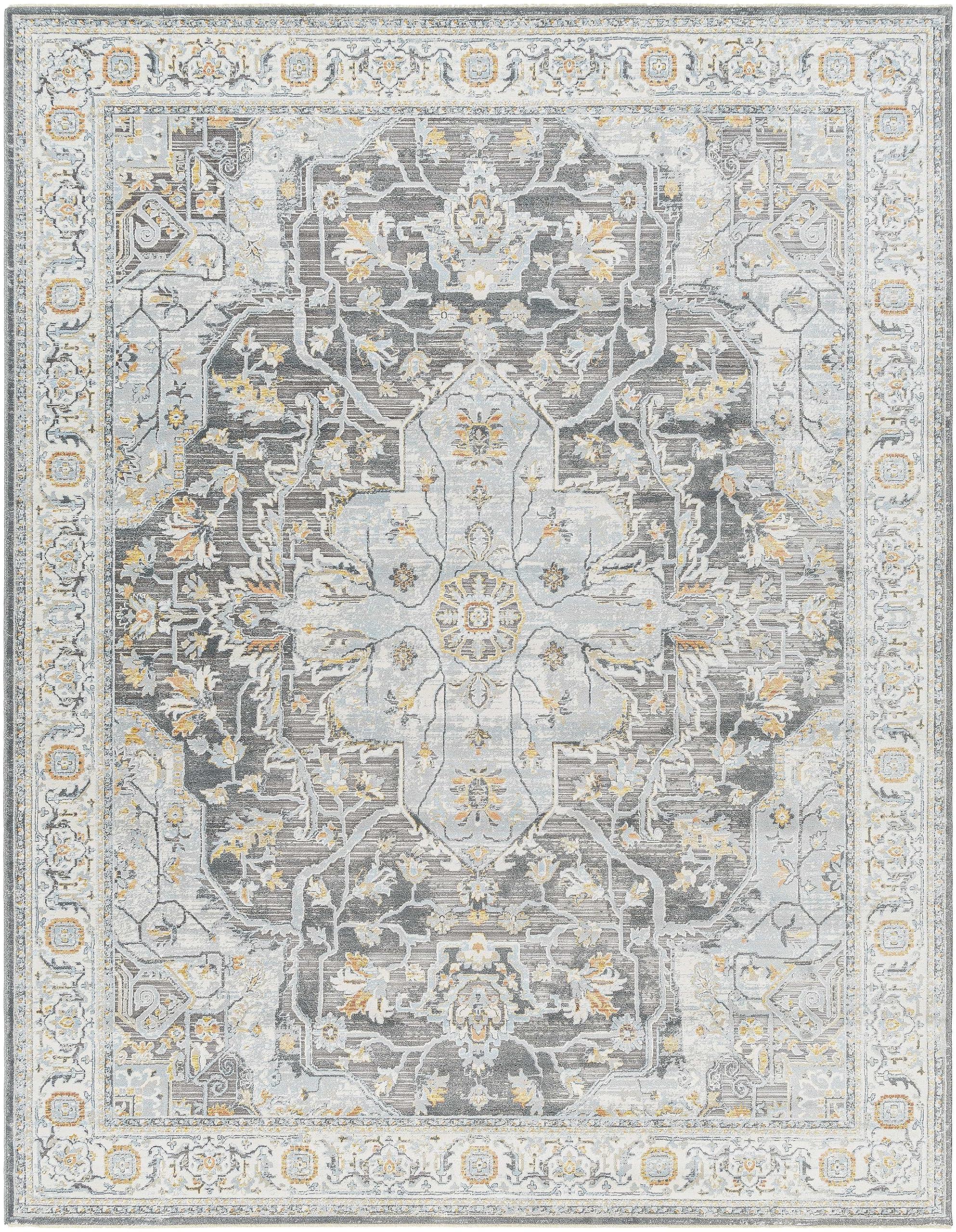 MARK & DAY Mark&Day Area Rugs, 10x14 Jessica Traditional Charcoal/Gray Area Rug, Grey Orange Green Carpet for Living Room, Bedroom or Kitchen (10' x 14')