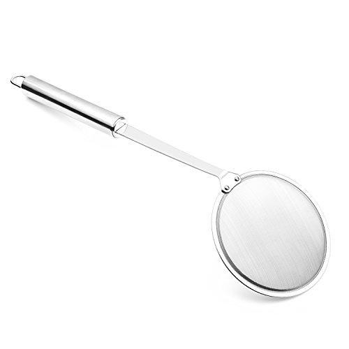 HIWARE Hiware Stainless Steel Fat Skimmer Spoon - Fine Mesh Food Strainer for Grease, Gravy and Foam, Japanese Hot Pot Skimmer with Long Handle