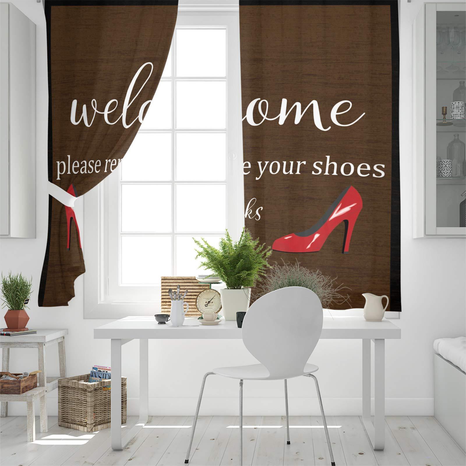 Tersuger Blackout Curtains for Living Room Bedroom, Welcome Please Remove Youe Shoes Window Curtain Panels Grommet Drapes Thermal Insulated Room Darkening Curtains 2 Panels, 42x84 inch