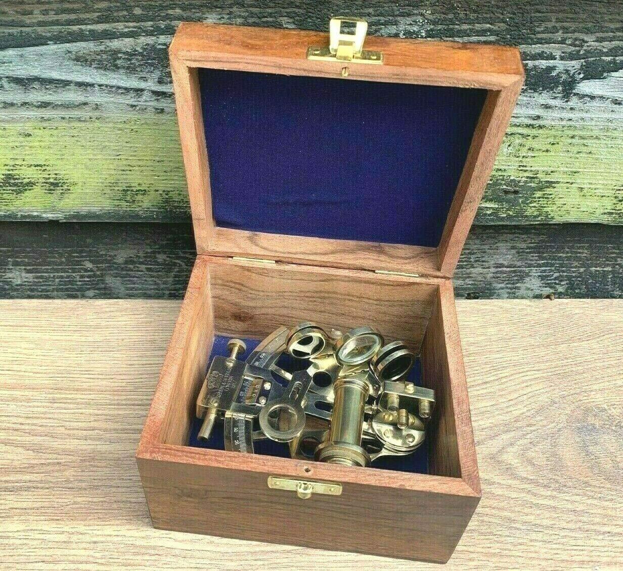Generic Marine Antique Brass Sextant with Wooden Box Navigation Nautical Marine Vintage Sextant with Wooden Box