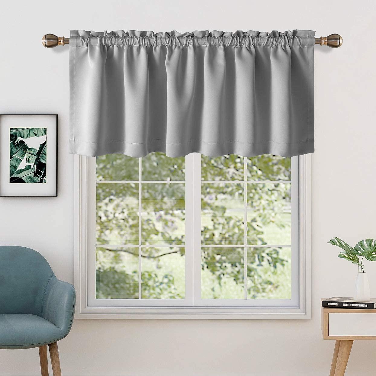 EcoDrapes EcoDrapes Valance Curtains for Small Size Window Kitchen, Bathroom, Cafe Rod Pocket Polyester Fabric (Silver Grey, 21 Inch Wide by 12 Inch Long- 1 Panel)