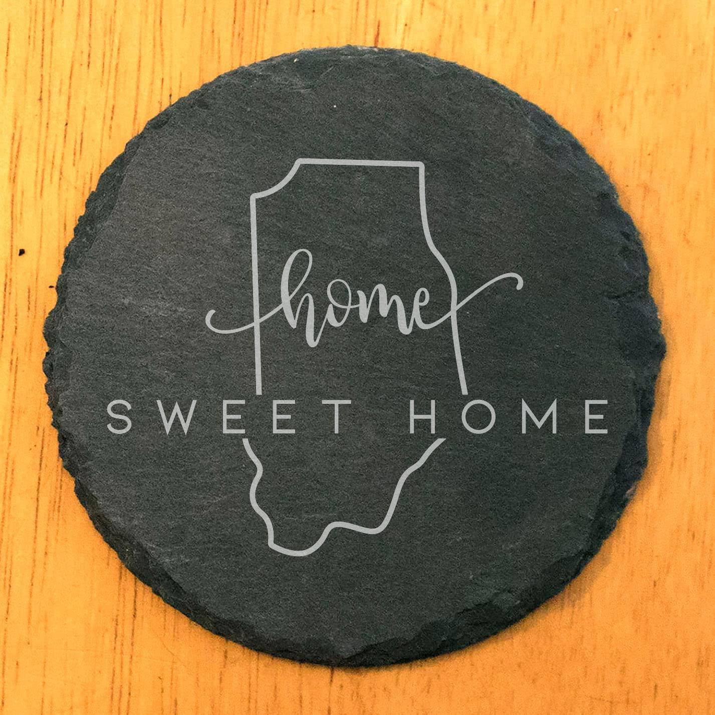 McIntosh Woodworking & Laser Engraving Indiana Home Sweet Home Coasters - Round Slate - set of 8