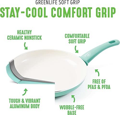 GreenLife GreenLife Soft Grip Healthy Ceramic Nonstick, 8" Frying Pan Skillet, PFAS-Free, Dishwasher Safe, Turquoise
