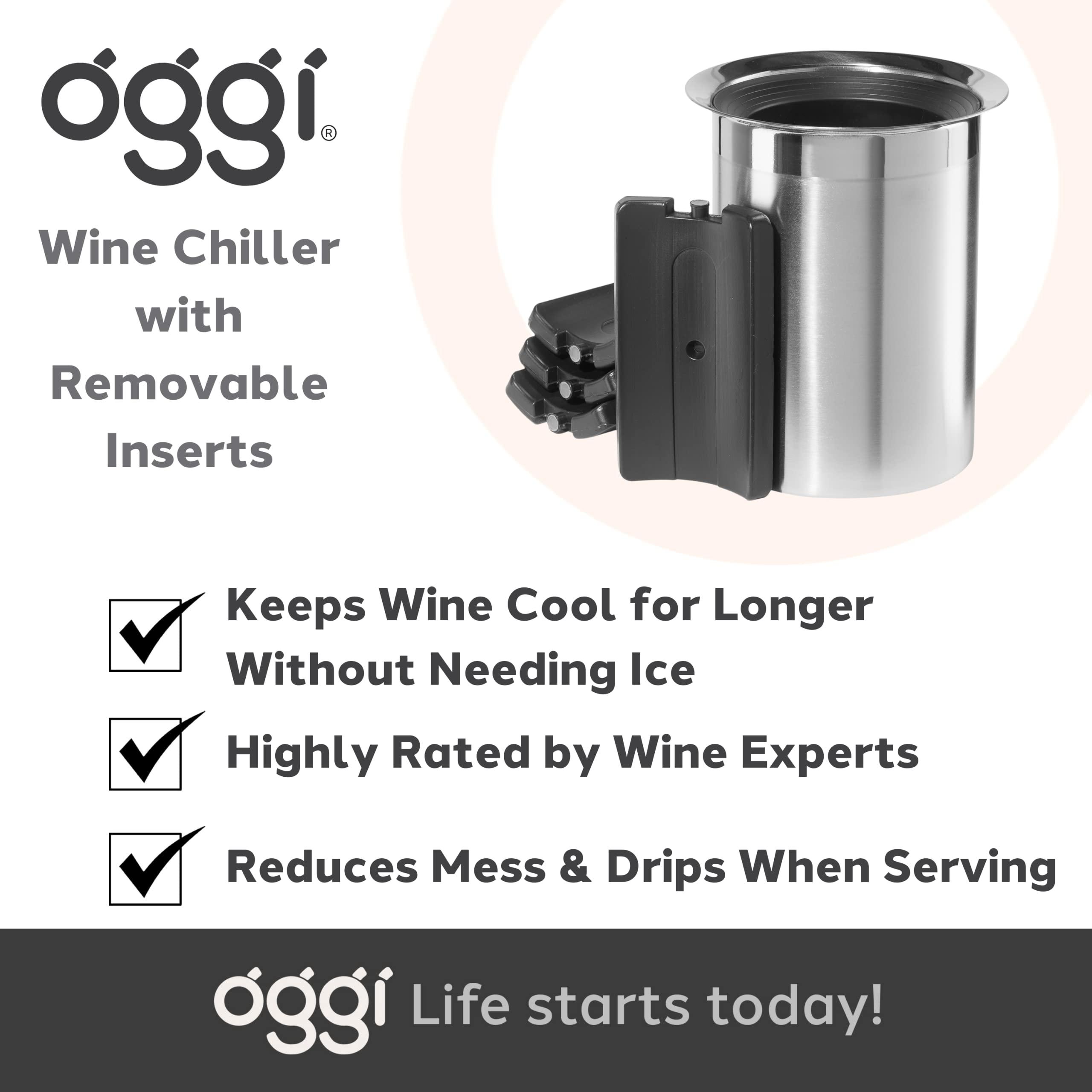 Oggi OGGI Iceless Wine Chiller with Removable Cooler Inserts - Highly Rated Wine Bottle Chiller and Single Wine Bottle Cooler, Ideal Wine Gifts; Keeps Wine Chilled for Hours, Stainless Steel