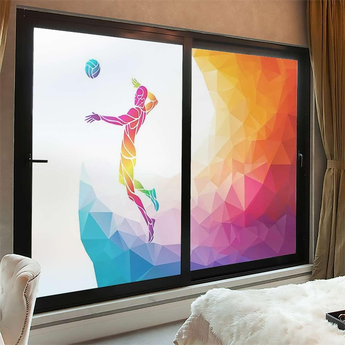 Generic White Orange Window Film Privacy Self Adhesive Static Cling Glass Window Sun Blocking Heat Control Decorative Decals for Bathroom Player Silhouette Rainbow Colored Vivid 17.7Wx23.6L-inch x2 Pcs