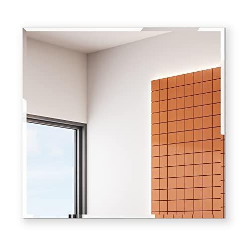 Fab Glass and Mirror Fab Glass and Mirror Wall Mounted 18"x18" Frameless Square Mirror | 1" Beveled Edge Mirror with Hooks for Bathroom Wall, Hallway, Bedroom, Makeup Vanity