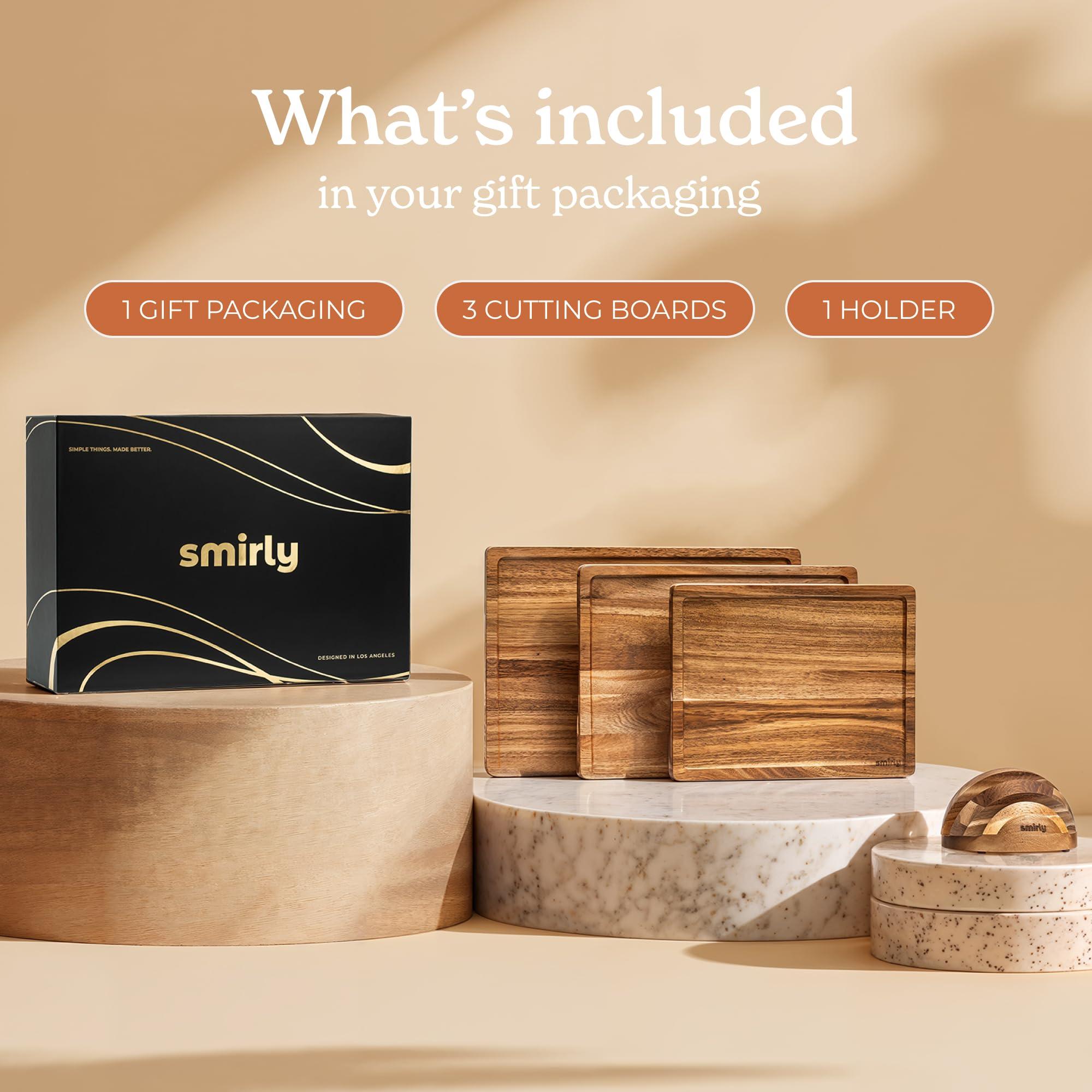 SMIRLY SMIRLY Wood Cutting Boards For Kitchen Meal Prep & Serving, Bamboo Cutting Board Set, Charcuterie Chopping Boards and Wooden Cutting Boards for Kitchen