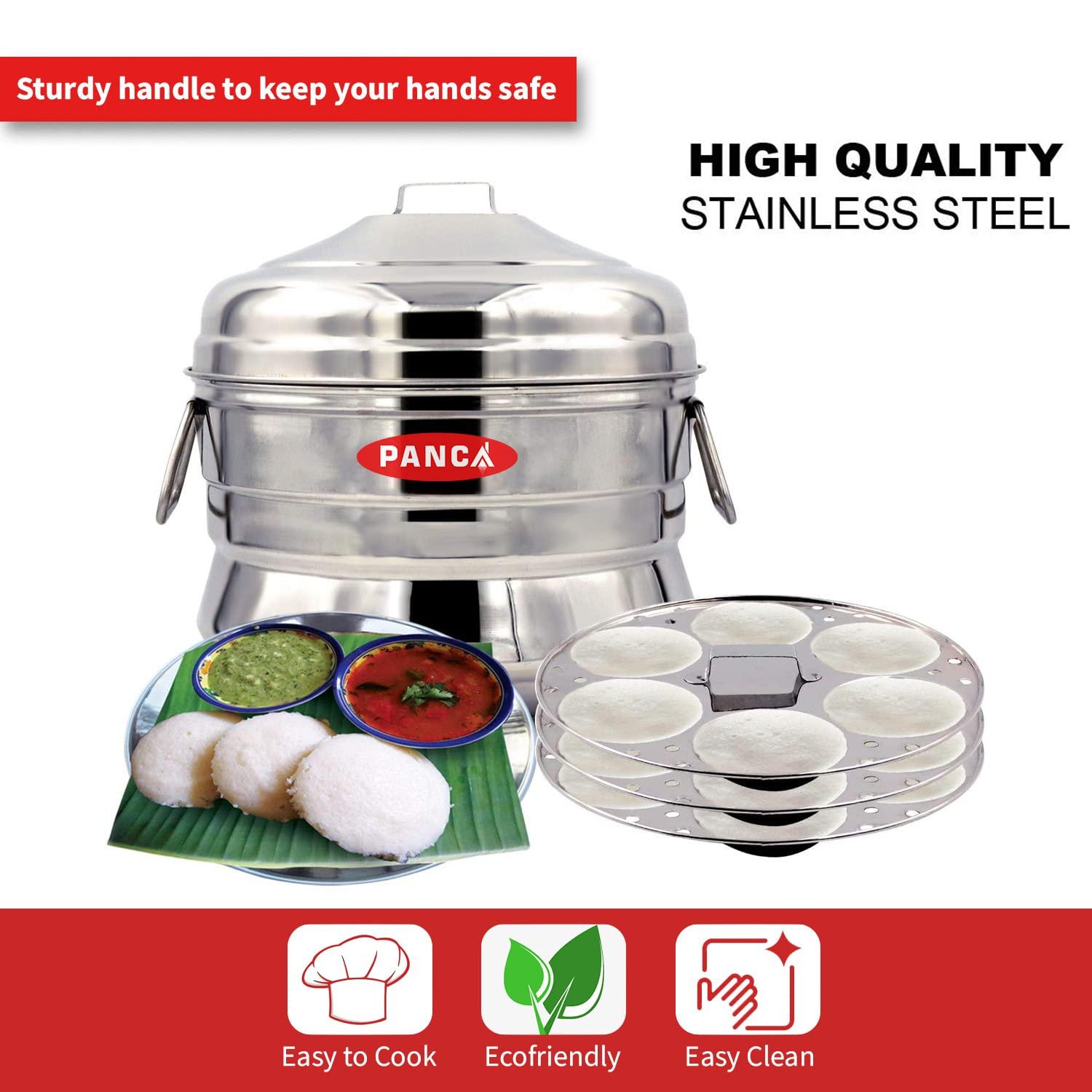 PANCA PANCA Stainless Steel Idli Maker - 18 Cavity, 3 Plates Steamer | Premium Cooker Pot | Panai Big (Set of 1)