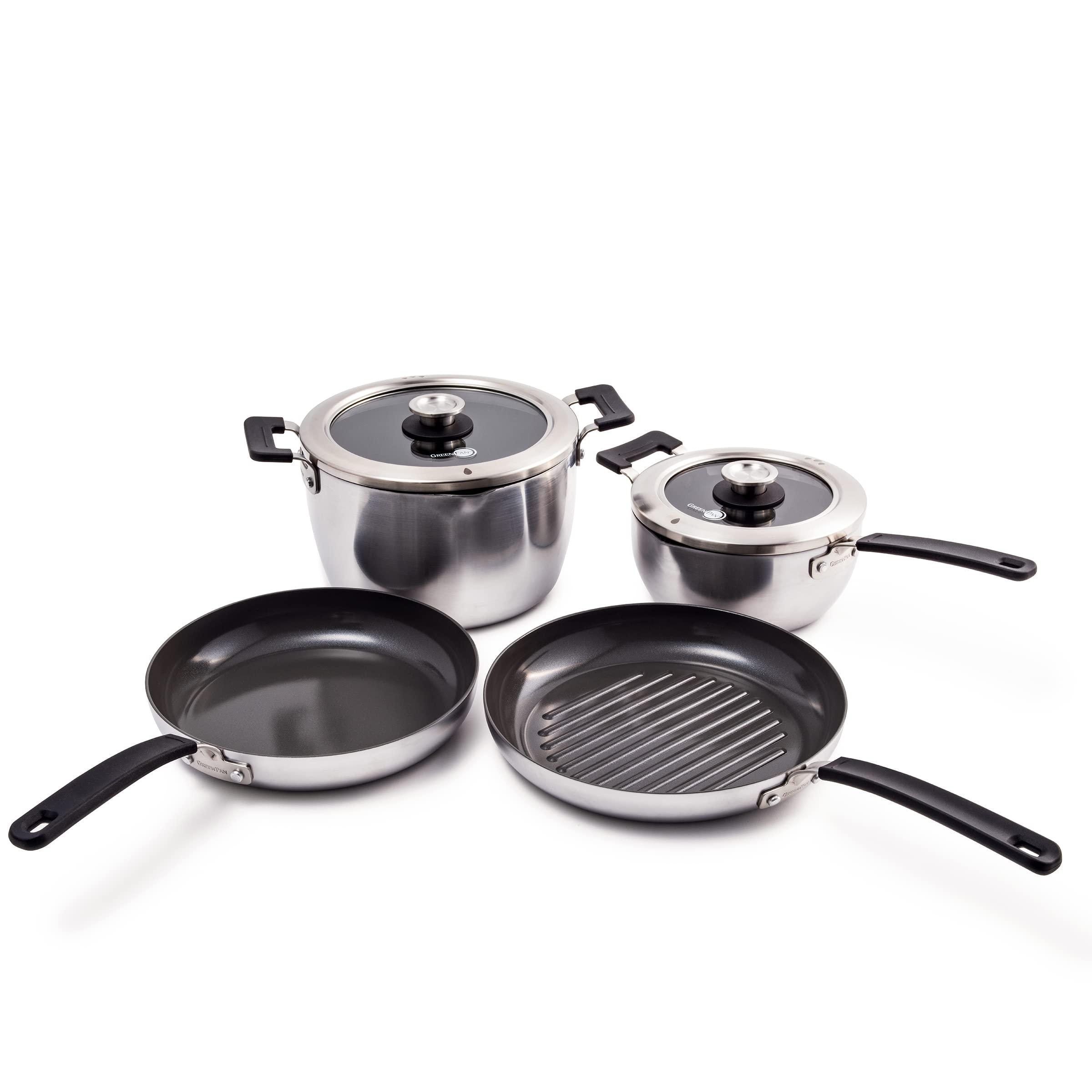 GreenPan GreenPan Levels Stackable Hard Anodized Healthy Ceramic Nonstick, 6 Piece Pots and Pans Cookware Set PFAS-Free, Dishwasher Safe, Black