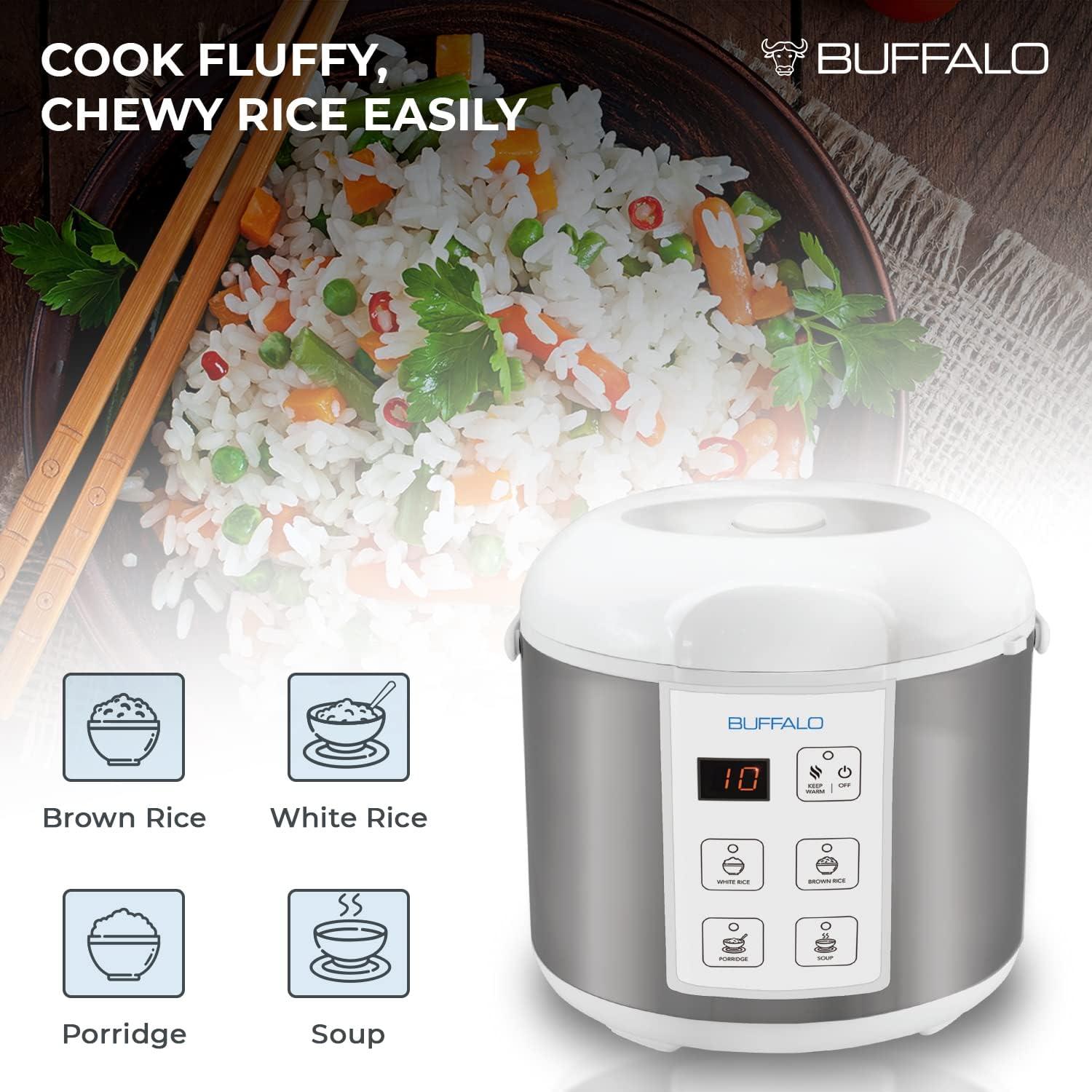 BUFFALO Buffalo Classic Rice Cooker with Clad Stainless Steel Inner Pot - Electric Rice Cooker for White/Brown Rice, Grain - Easy-to-clean, Non-Toxic & Non-Stick, Auto Warmer (5 Cup)